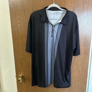 Men's Black Polo with Vertical Blue Stripe and Zip